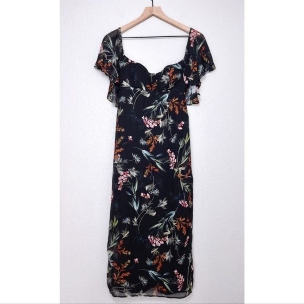 $345 NWT Katie May Posh Dress M Black Floral Chiffon Ruffle Midi Open Back - Picture 5 of 5